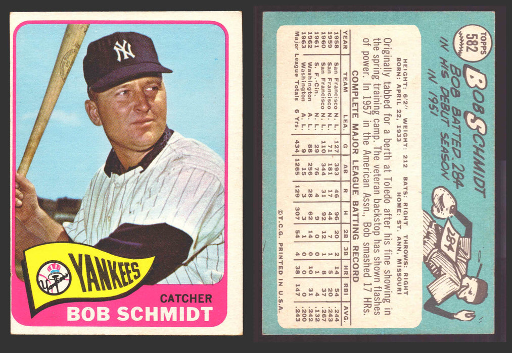 1965 Topps Baseball Trading Card You Pick Singles #500-#598 VG/EX #	582 Bob Schmidt - New York Yankees SP  - TvMovieCards.com
