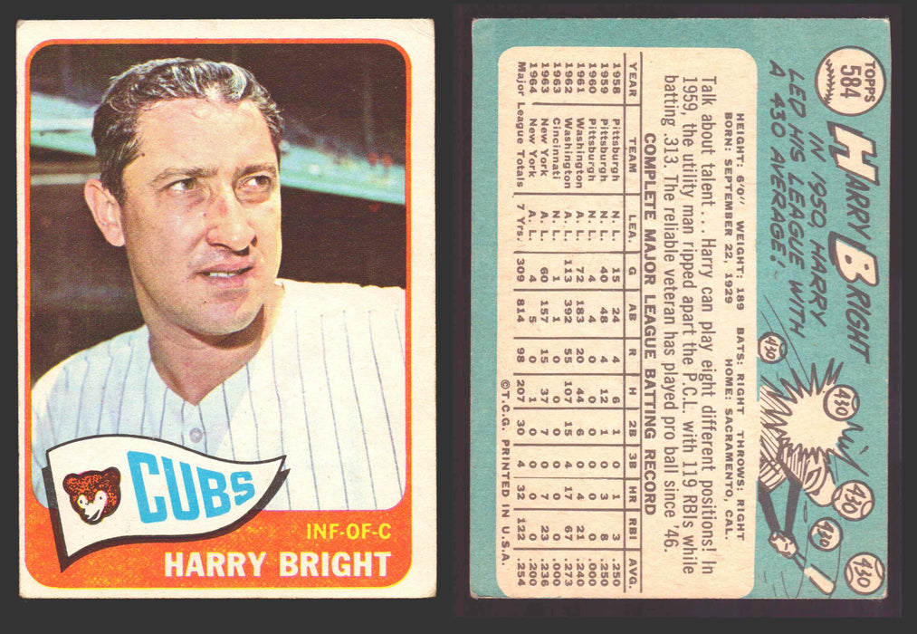 1965 Topps Baseball Trading Card You Pick Singles #500-#598 VG/EX #	584 Harry Bright - Chicago Cubs  - TvMovieCards.com