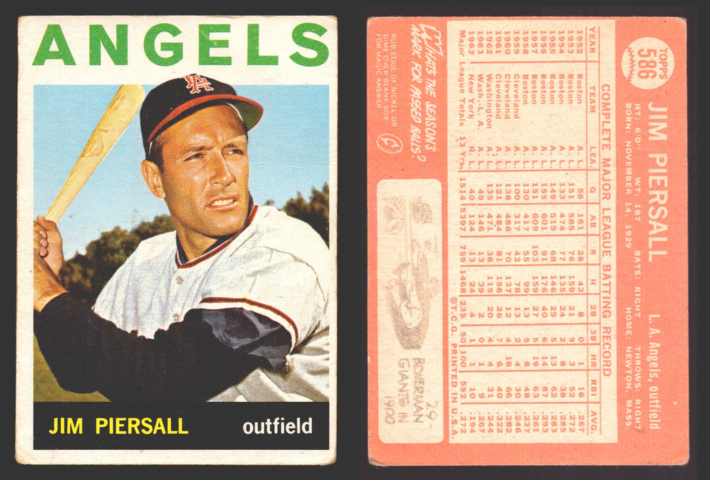 1964 Topps Baseball Trading Card You Pick Singles #300-#587 G/VG/EX #	586 Jim Piersall - Los Angeles Angels  - TvMovieCards.com