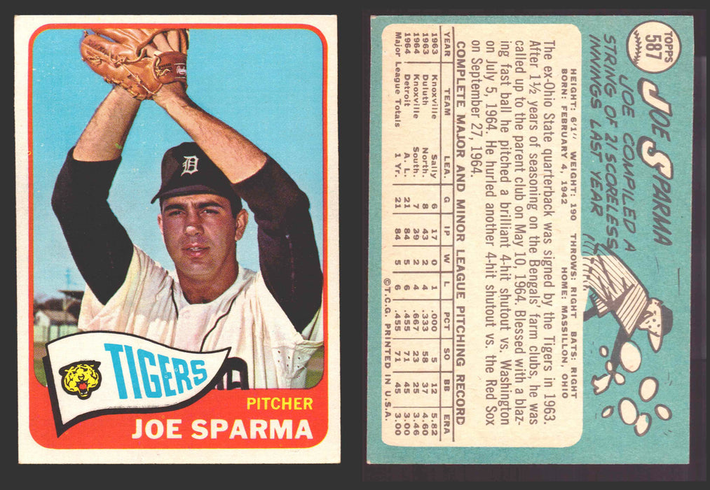 1965 Topps Baseball Trading Card You Pick Singles #500-#598 VG/EX #	587 Joe Sparma - Detroit Tigers  - TvMovieCards.com