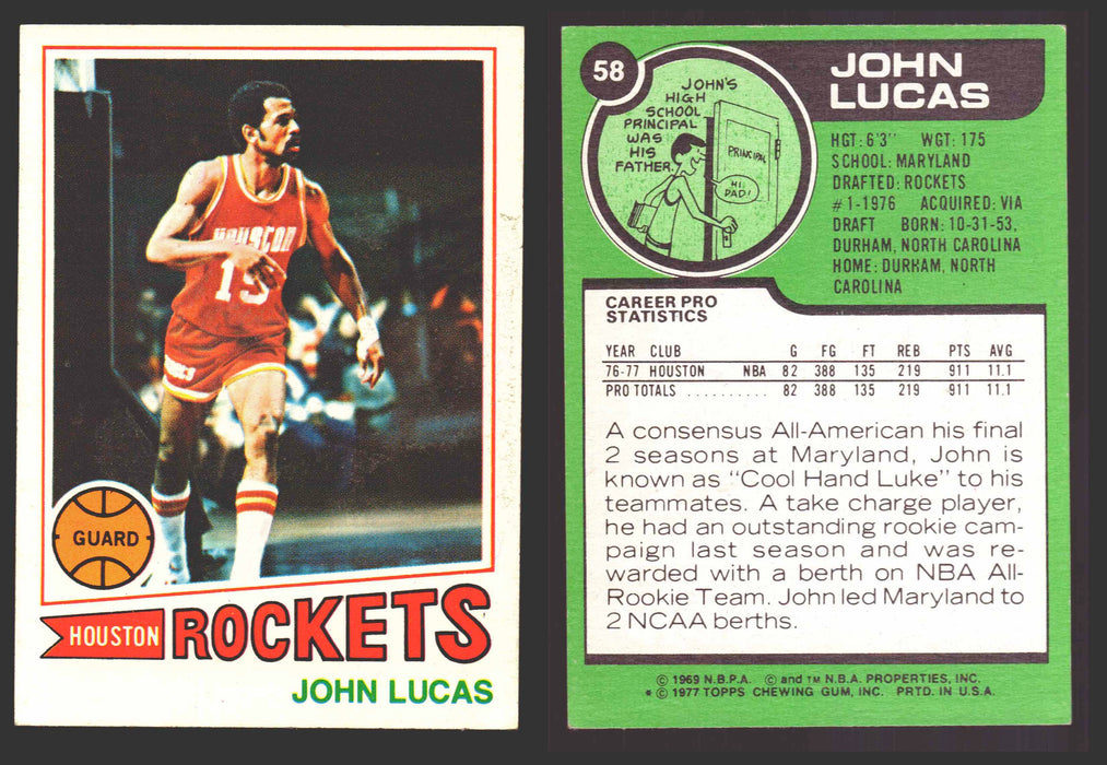 1977-78 Topps Basketball Trading Card You Pick Singles #1-#132 VG/EX #	58 John Lucas - Houston Rockets RC  - TvMovieCards.com