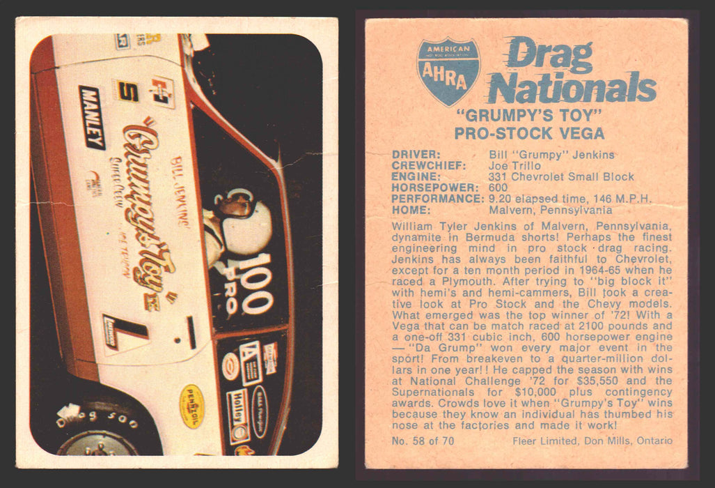 AHRA Drag Nationals 1971 Fleer Canada Trading Cards You Pick Singles #1-70 58 of 70   "Grumpy's Toy"                  Pro-Stock Vega  - TvMovieCards.com