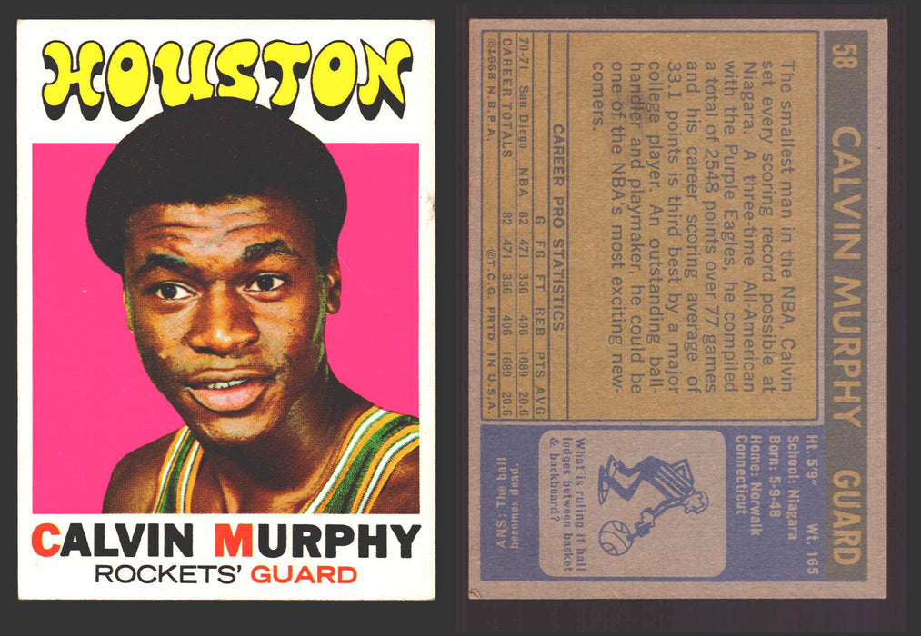 1970-71 Topps Basketball Trading Card You Pick Singles #1-#151 VG/EX #	58 Calvin Murphy - Houston Rockets DP  - TvMovieCards.com