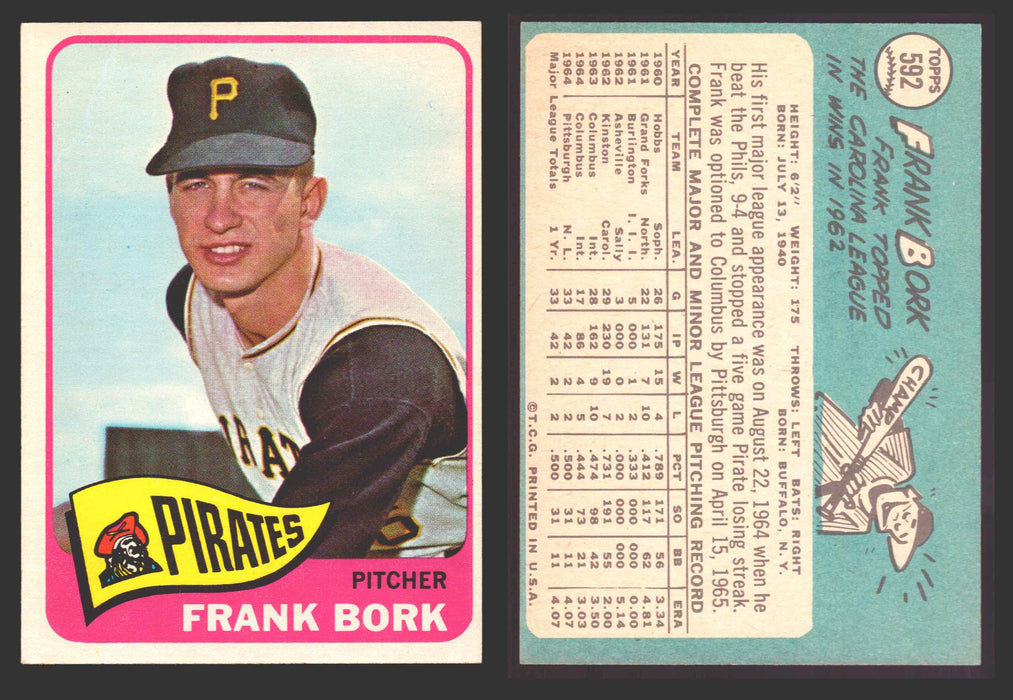 1965 Topps Baseball Trading Card You Pick Singles #500-#598 VG/EX #	592 Frank Bork - Pittsburgh Pirates RC SP  - TvMovieCards.com