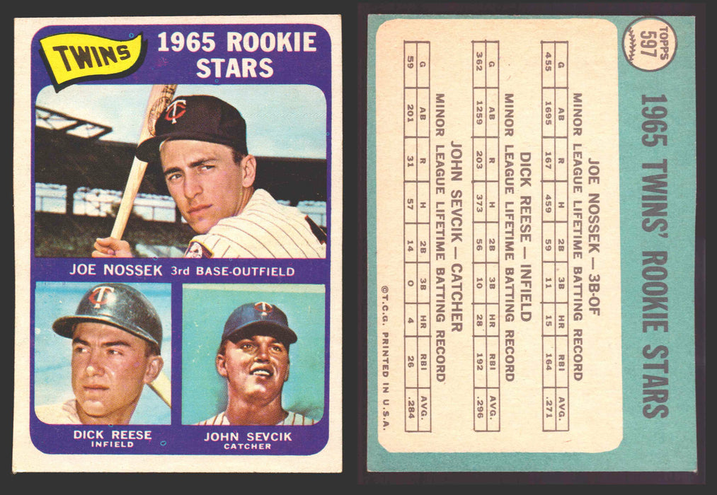 1965 Topps Baseball Trading Card You Pick Singles #500-#598 VG/EX #	597 Twins Rookies - Joe Nossek / Dick Reese / John Sevcik RC  - TvMovieCards.com