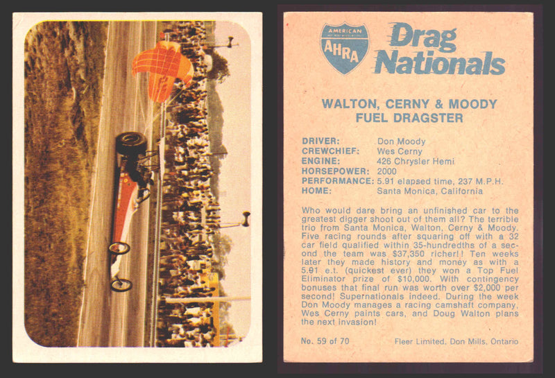 AHRA Drag Nationals 1971 Fleer Canada Trading Cards You Pick Singles #1-70 59 of 70   Watson Cerny & Moody           Fuel Dragster  - TvMovieCards.com