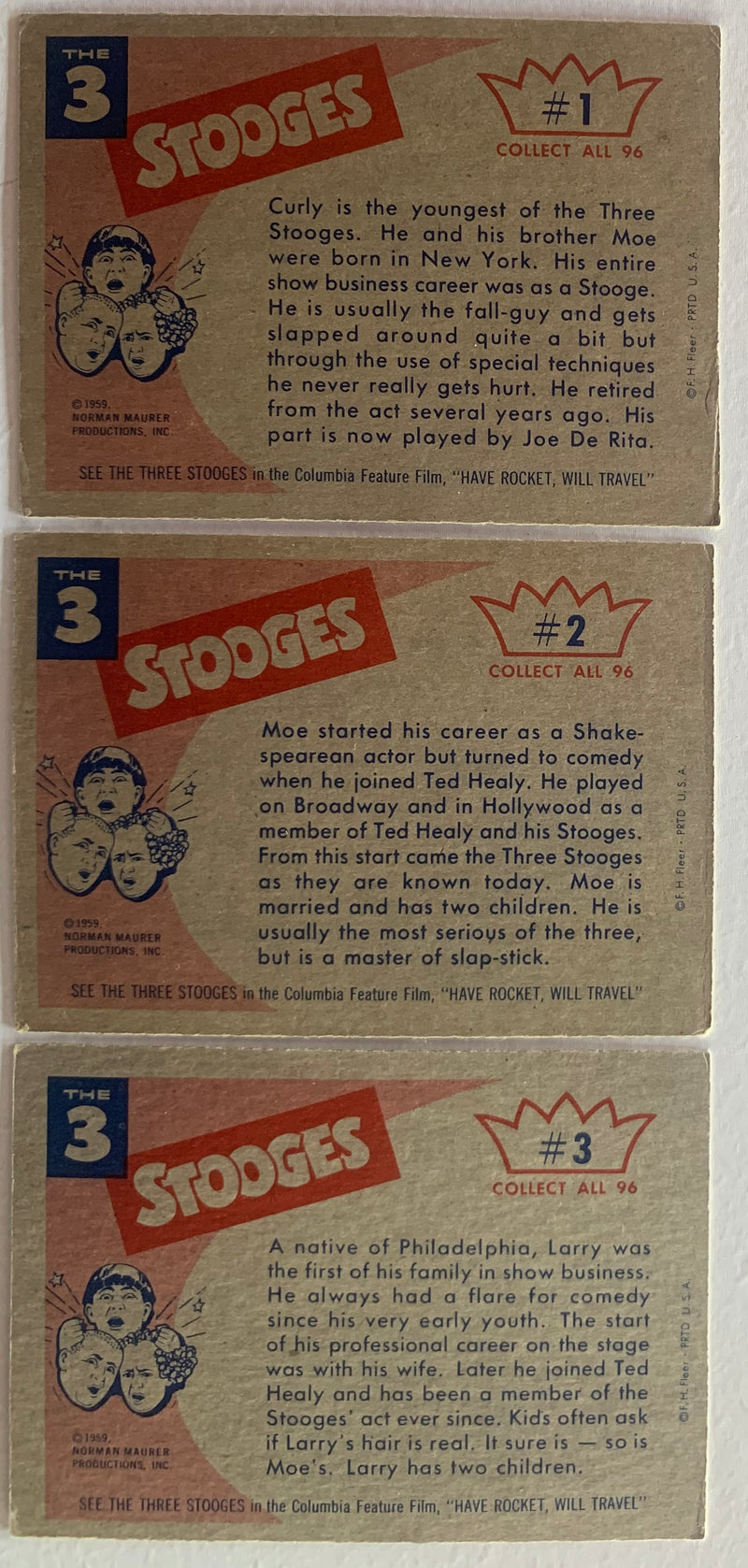 The Three Stooges Gray Back Vintage Card Set 96 cards 1959 Fleer - TvMovieCards.com