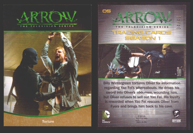 Arrow Season 1 Gold Parallel Base Trading Card You Pick Singles #1-95 xx/40 #	  05   Torture  - TvMovieCards.com
