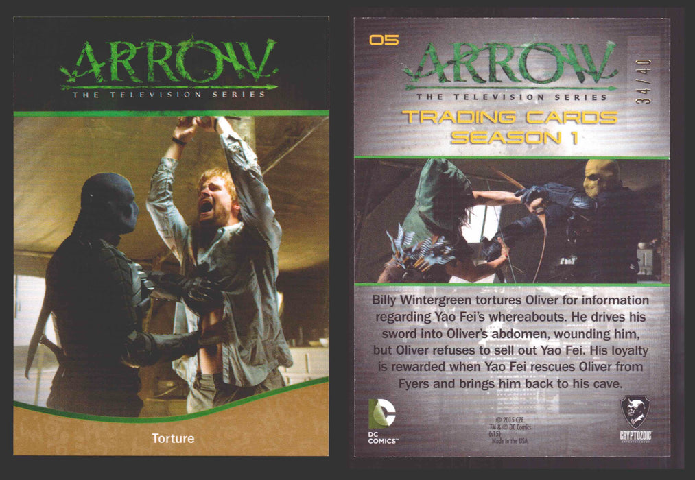Arrow Season 1 Gold Parallel Base Trading Card You Pick Singles #1-95 xx/40 #	  05   Torture  - TvMovieCards.com
