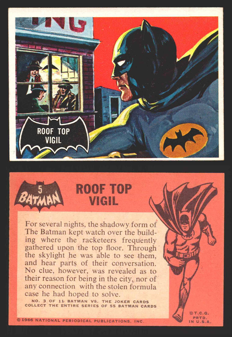 1966 Batman (Black Bat) Vintage Trading Card You Pick Singles #1-55 #	  5   Rooftop Vigil  - TvMovieCards.com