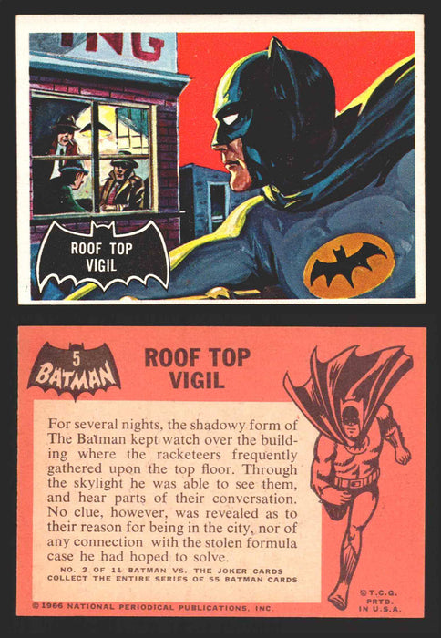 1966 Batman (Black Bat) Vintage Trading Card You Pick Singles #1-55 #	  5   Rooftop Vigil  - TvMovieCards.com