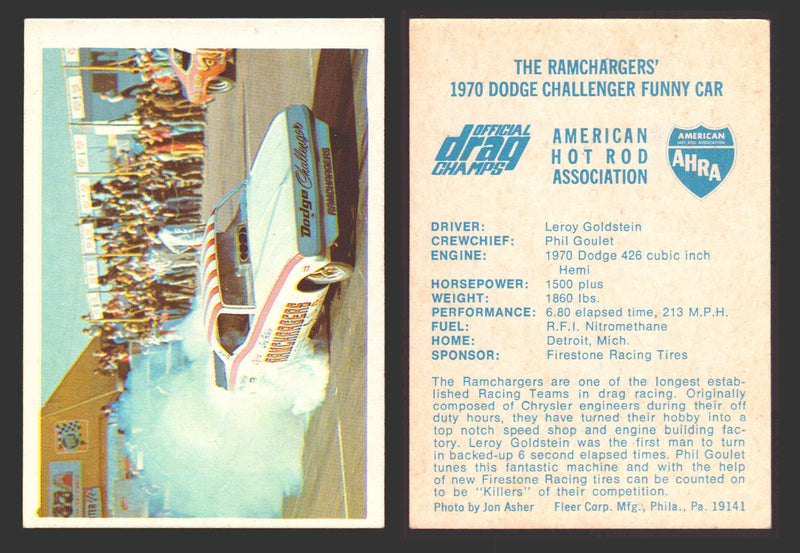 AHRA Official Drag Champs 1971 Fleer Vintage Trading Cards You Pick Singles #1-6 5 The Ramchargers' 1970 Dodge Challenger Funny Car - TvMovieCards.com
