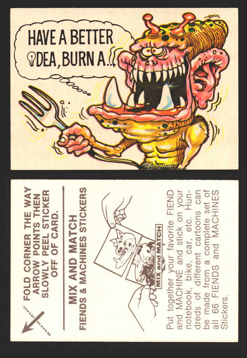 1970 Fiends and Machines Stickers Trading Card You Pick Singles #1-66 Donruss 5	Have A Better Idea Burn A  - TvMovieCards.com