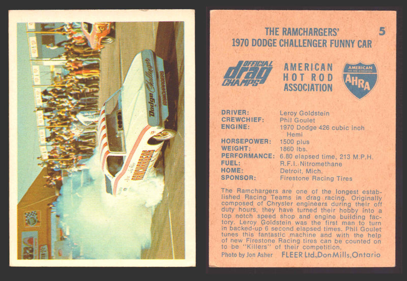 AHRA Official Drag Champs 1971 Fleer Canada Trading Cards You Pick Singles #1-63 5   The Ramchargers'                                 1970 Dodge Challenger Funny Car  - TvMovieCards.com