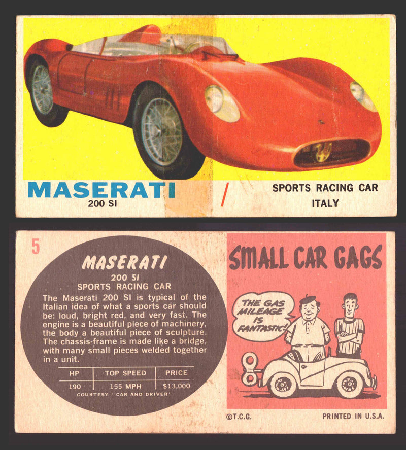 1961 Topps Sports Cars (White Back) Vintage Trading Cards #1-#66 You Pick Single #5 Maserate 200 SI (damaged) - TvMovieCards.com