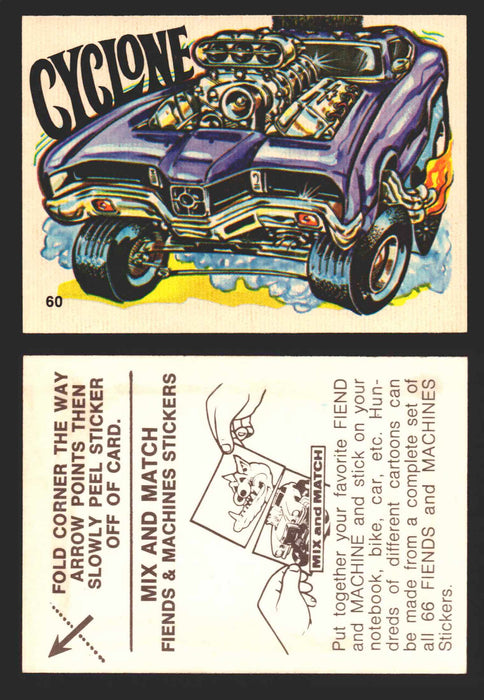 1970 Fiends and Machines Stickers Trading Card You Pick Singles #1-66 Donruss 60	Cyclone  - TvMovieCards.com