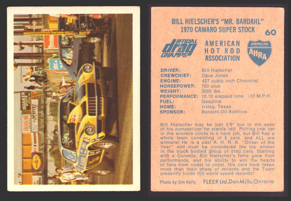 AHRA Official Drag Champs 1971 Fleer Canada Trading Cards You Pick Singles #1-63 60   Bill Hielshcer's "Mr. Bardahl"                   1970 Camaro Super Stock  - TvMovieCards.com