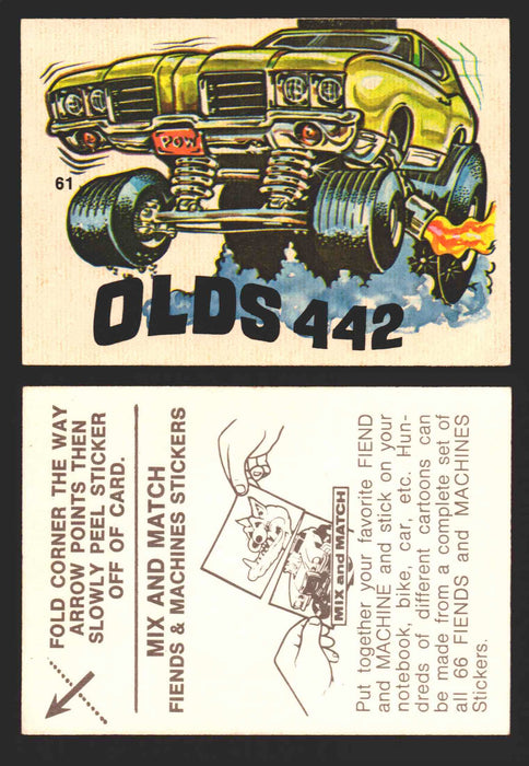 1970 Fiends and Machines Stickers Trading Card You Pick Singles #1-66 Donruss 61	Olds 442  - TvMovieCards.com