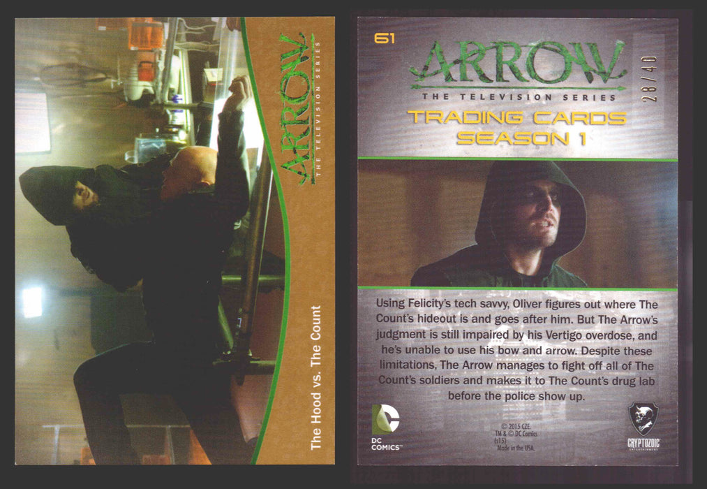 Arrow Season 1 Gold Parallel Base Trading Card You Pick Singles #1-95 xx/40 #	  61   The Hood vs. The Count  - TvMovieCards.com