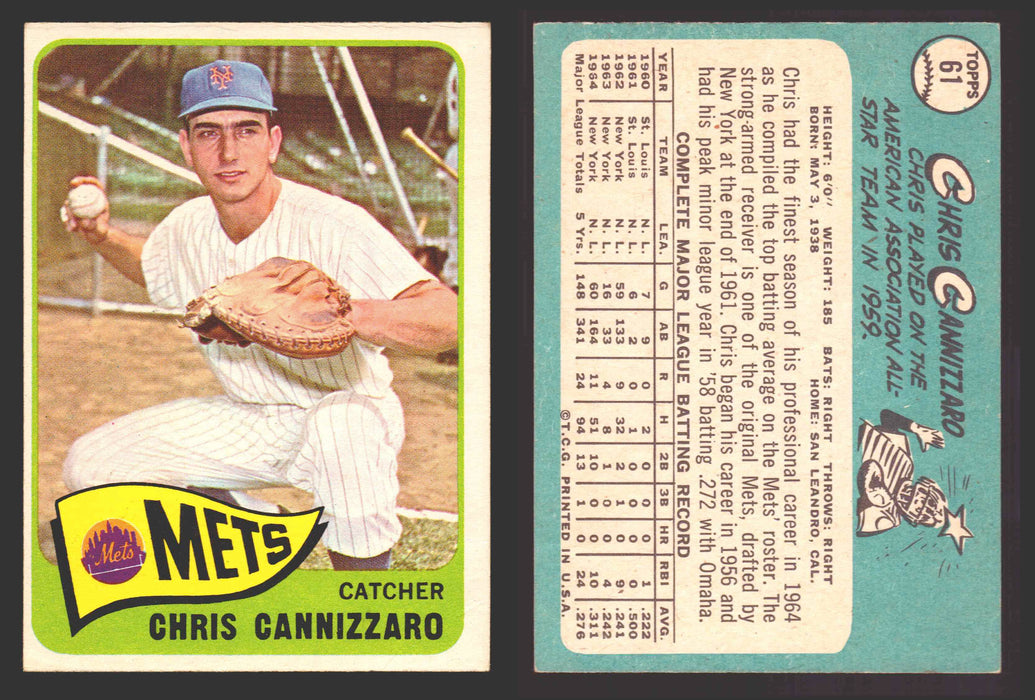 1965 Topps Baseball Trading Card You Pick Singles #1-#99 VG/EX #	61 Chris Cannizzaro - New York Mets  - TvMovieCards.com