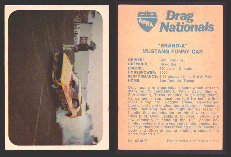 AHRA Drag Nationals 1971 Fleer Canada Trading Cards You Pick Singles #1-70 62 of 70   "Brand-X"                       Mustang Funny Car  - TvMovieCards.com