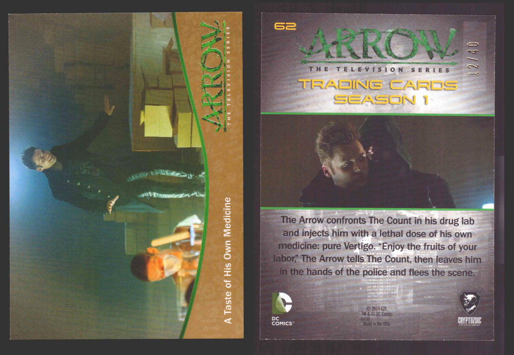 Arrow Season 1 Gold Parallel Base Trading Card You Pick Singles #1-95 xx/40 #	  62   A Taste of His Own Medicine  - TvMovieCards.com