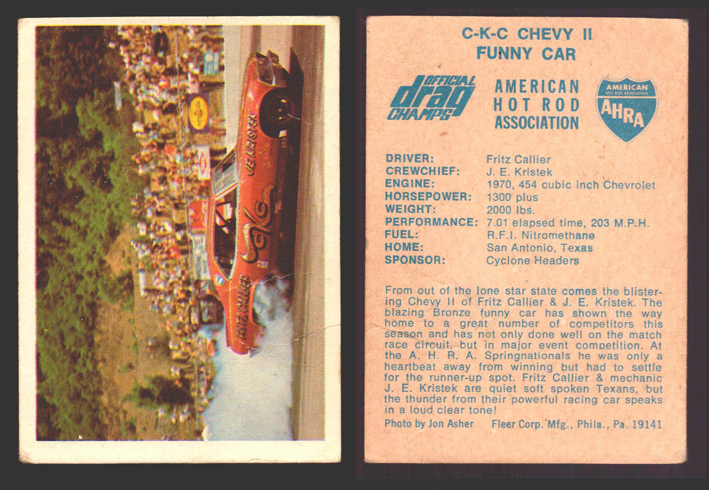 AHRA Official Drag Champs 1971 Fleer Vintage Trading Cards You Pick Singles #1-63 62   C-K-C Chevy II                                   Funny Car (creased)  - TvMovieCards.com