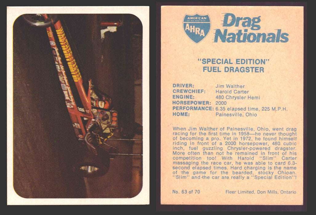 AHRA Drag Nationals 1971 Fleer Canada Trading Cards You Pick Singles #1-70 63 of 70   "Special Edition"               Fuel Dragster  - TvMovieCards.com