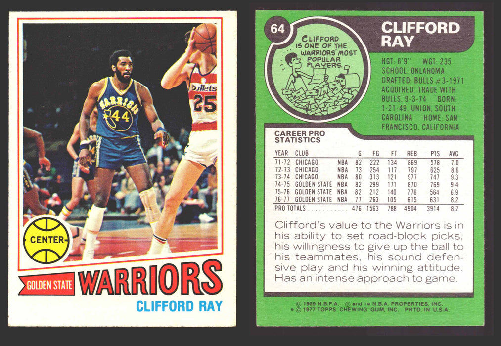 1977-78 Topps Basketball Trading Card You Pick Singles #1-#132 VG/EX #	64 Clifford Ray - Golden State Warriors  - TvMovieCards.com