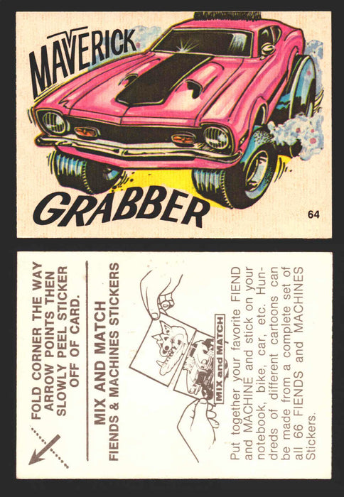 1970 Fiends and Machines Stickers Trading Card You Pick Singles #1-66 Donruss 64	Maverick Grabber  - TvMovieCards.com