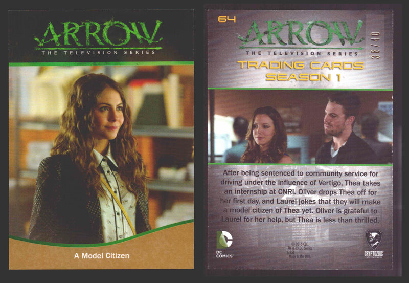 Arrow Season 1 Gold Parallel Base Trading Card You Pick Singles #1-95 xx/40 #	  64   A Model Citizen  - TvMovieCards.com