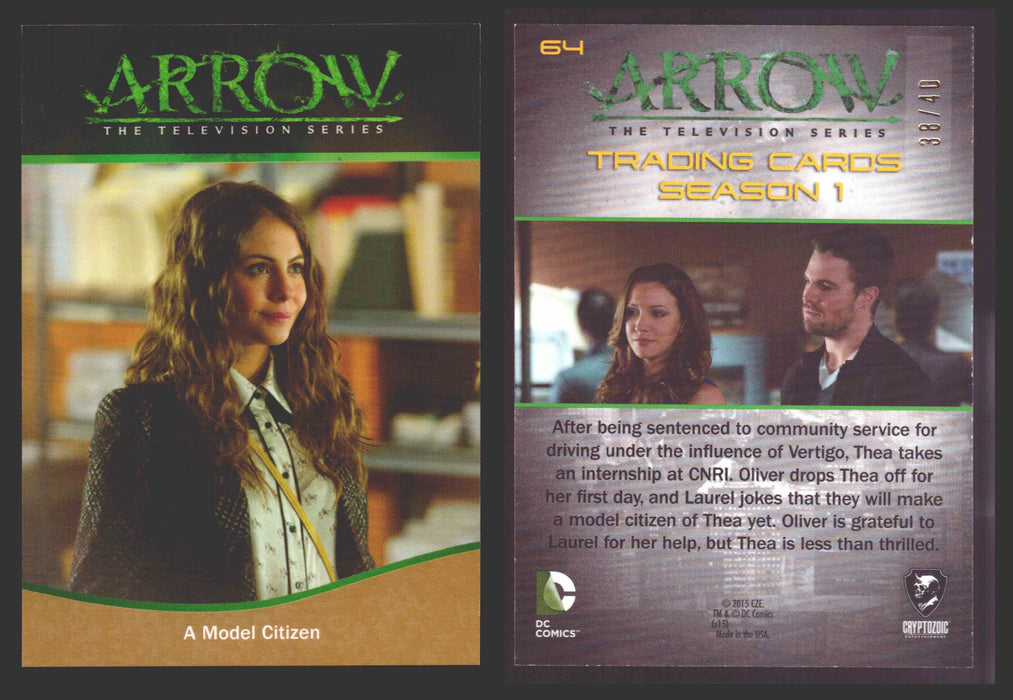 Arrow Season 1 Gold Parallel Base Trading Card You Pick Singles #1-95 xx/40 #	  64   A Model Citizen  - TvMovieCards.com