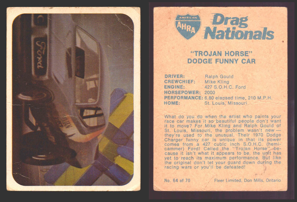 AHRA Drag Nationals 1971 Fleer Canada Trading Cards You Pick Singles #1-70 64 of 70   "Trojan Horse"                  Dodge Funny Car  - TvMovieCards.com