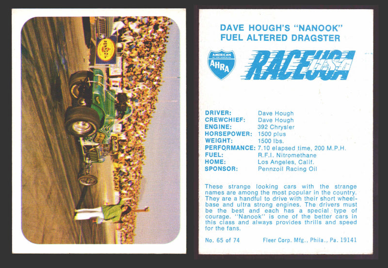 Race USA AHRA Drag Champs 1973 Fleer Vintage Trading Cards You Pick Singles 65 of 74   Dave Hough's "Nanook"  - TvMovieCards.com