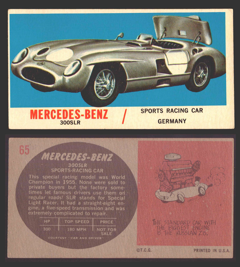 1961 Topps Sports Cars (Gray Back) Vintage Trading Cards #1-#66 You Pick Singles #65   Mercedes-Benz 300SLR  - TvMovieCards.com