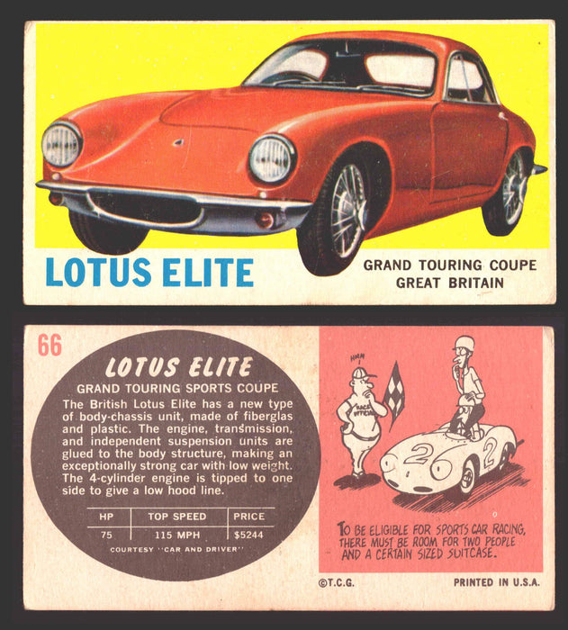 1961 Topps Sports Cars (White Back) Vintage Trading Cards #1-#66 You Pick Singles #66 Lotus Elite  - TvMovieCards.com
