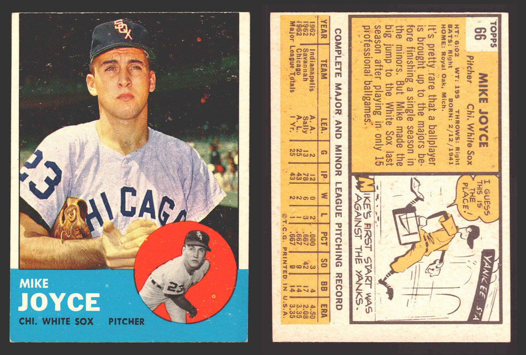 1963 Topps Baseball Trading Card You Pick Singles #1-#99 VG/EX #	66 Mike Joyce - Chicago White Sox RC  - TvMovieCards.com