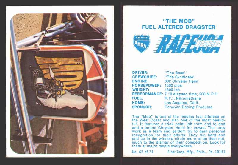Race USA AHRA Drag Champs 1973 Fleer Vintage Trading Cards You Pick Singles 67 of 74   "The Mob"  - TvMovieCards.com