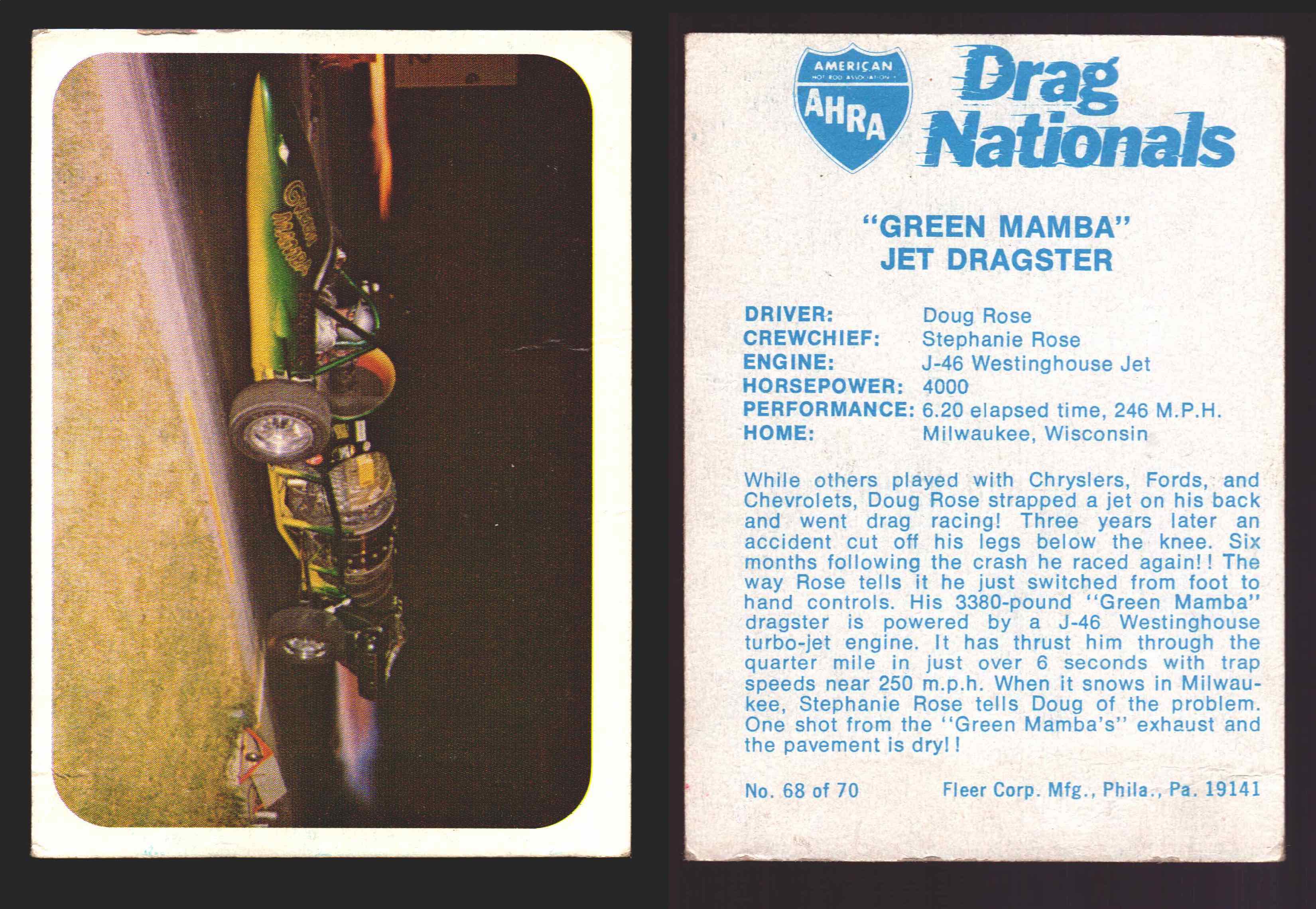 AHRA Drag Nationals 1971 Fleer USA White Trading Cards You Pick