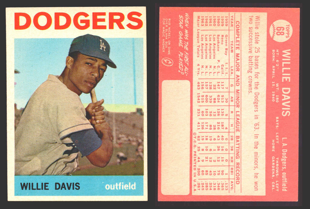 1964 Topps Baseball Trading Card You Pick Singles #1-#99 VG/EX #	68 Willie Davis - Los Angeles Dodgers  - TvMovieCards.com