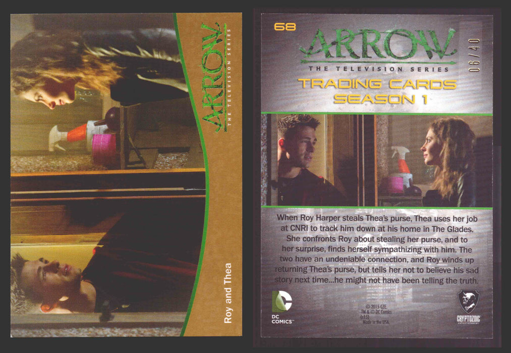 Arrow Season 1 Gold Parallel Base Trading Card You Pick Singles #1-95 xx/40 #	  68   Roy and Thea  - TvMovieCards.com