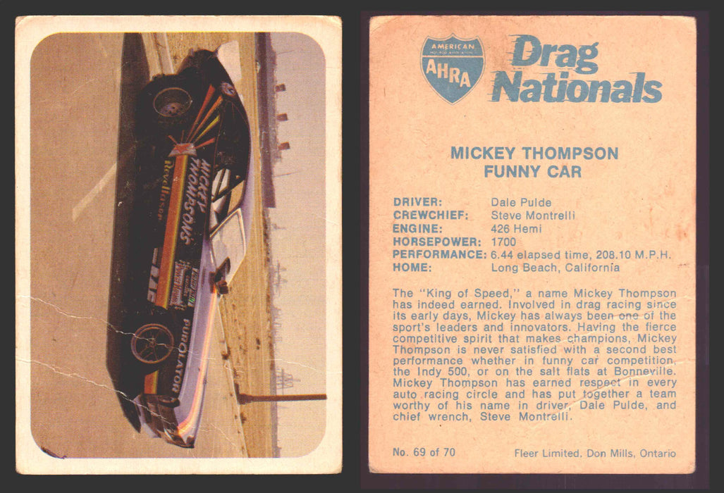 AHRA Drag Nationals 1971 Fleer Canada Trading Cards You Pick Singles #1-70 69 of 70   Mickey Thompson                 Funny Car  - TvMovieCards.com