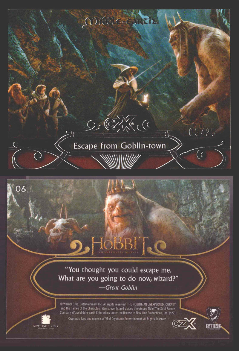 2022 Cryptozoic CZX Middle Earth Silver Parallel Base Card Singles 1-50 #/25 06 Escape from Goblin-town - TvMovieCards.com