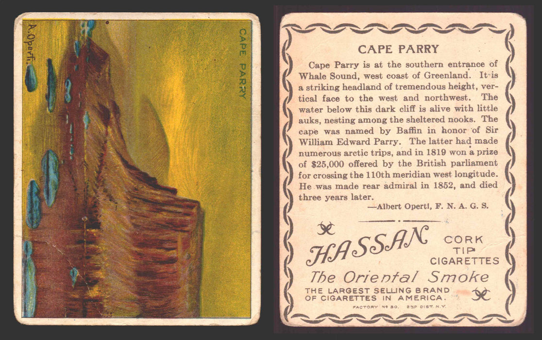 1910 T30 Hassan Tobacco Cigarettes Arctic Scenes Vintage Trading Cards Singles #6 Cape Parry  - TvMovieCards.com