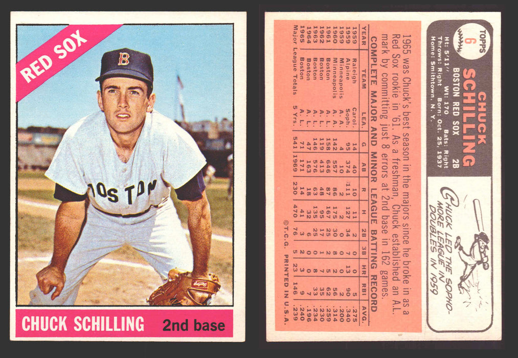 1966 Topps Baseball Trading Card You Pick Singles #1-#99 VG/EX #	6 Chuck Schilling - Boston Red Sox  - TvMovieCards.com