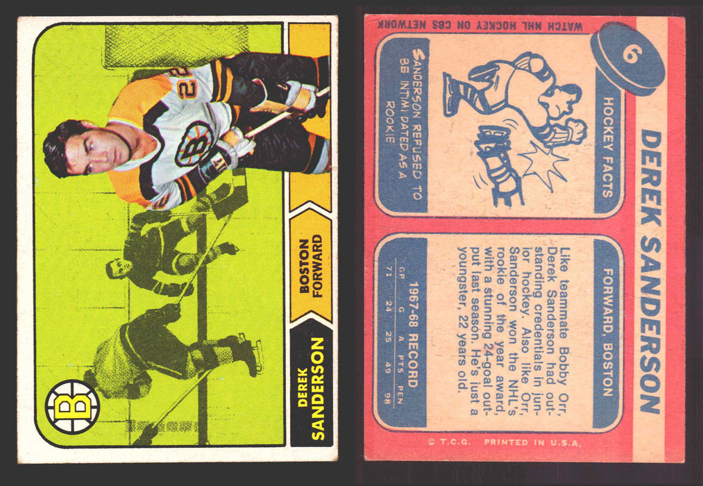 1968-69 Topps NHL Hockey Trading Card You Pick Singles #1-#118 VG/EX #	6 Derek Sanderson  - TvMovieCards.com