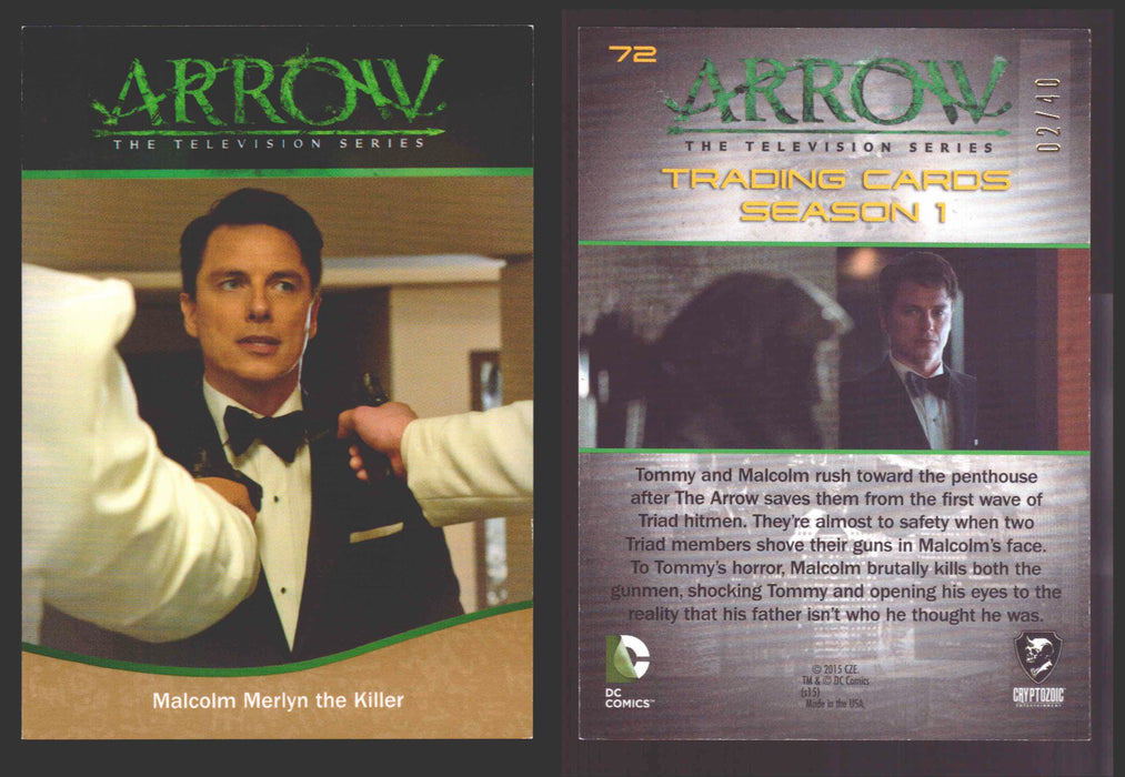 Arrow Season 1 Gold Parallel Base Trading Card You Pick Singles #1-95 xx/40 #	  72   Malcolm Merlyn the Killer  - TvMovieCards.com