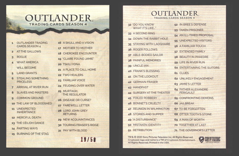 2020 Outlander Season 4 Red Foil Parallel Base Card You Pick Singles XX/50