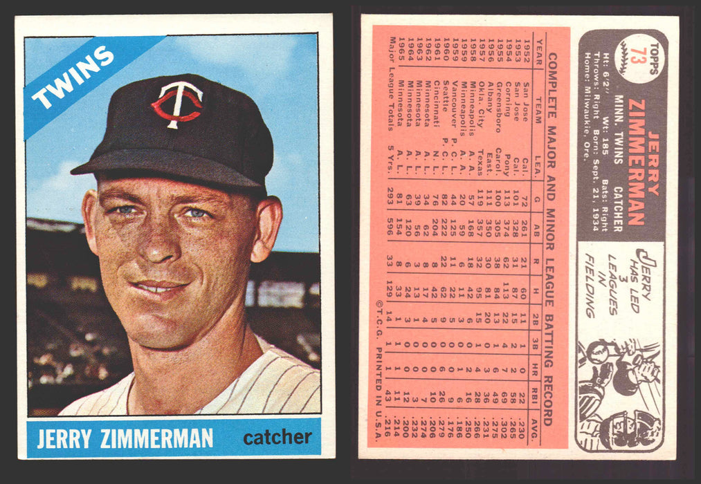 1966 Topps Baseball Trading Card You Pick Singles #1-#99 VG/EX #	73 Jerry Zimmerman - Minnesota Twins  - TvMovieCards.com