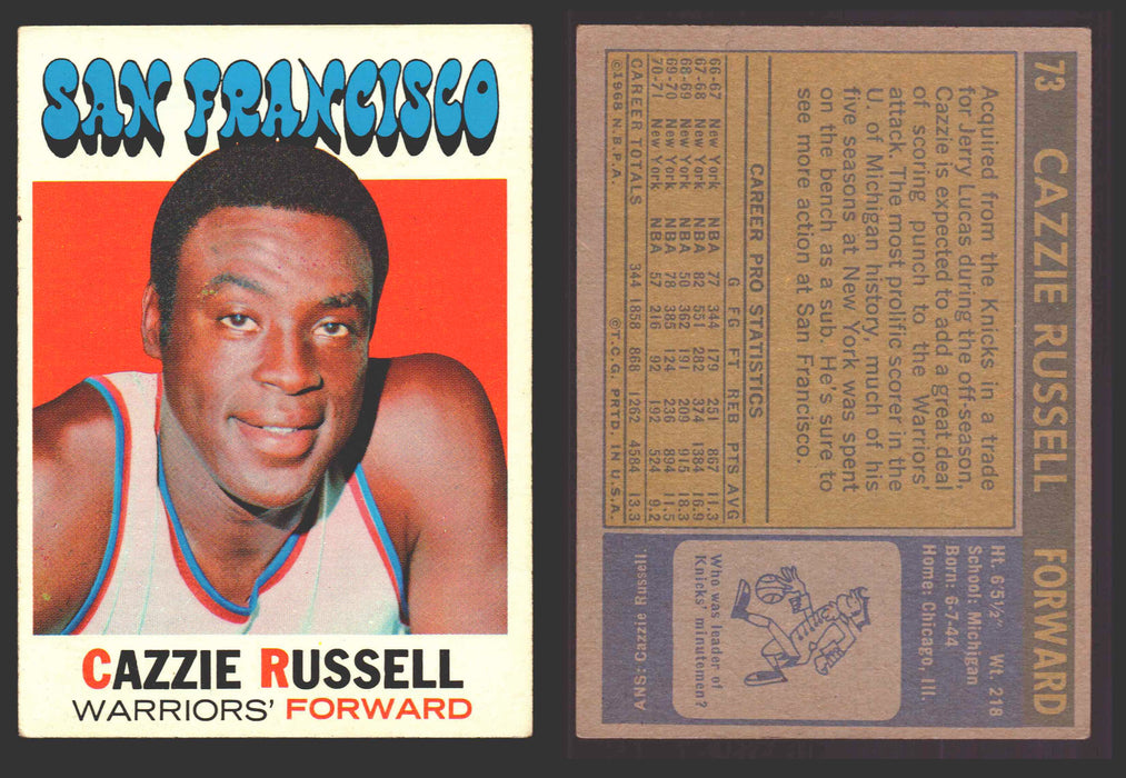 1970-71 Topps Basketball Trading Card You Pick Singles #1-#151 VG/EX #	73 Cazzie Russell - San Francisco Warriors  - TvMovieCards.com